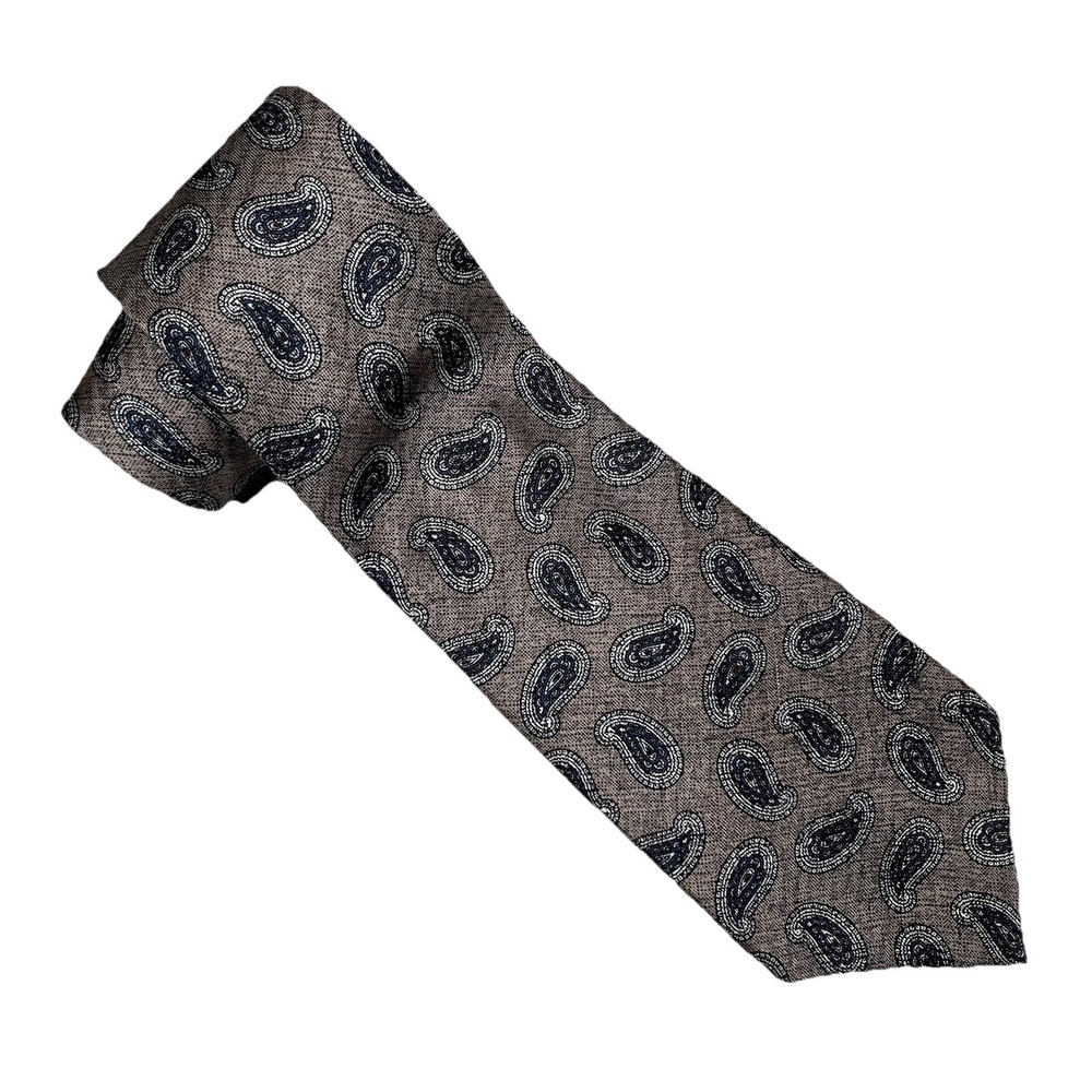 Oscar De La Renta Couture Men's Blue Gray Paisley Silk Neck Tie Classic‎ Length